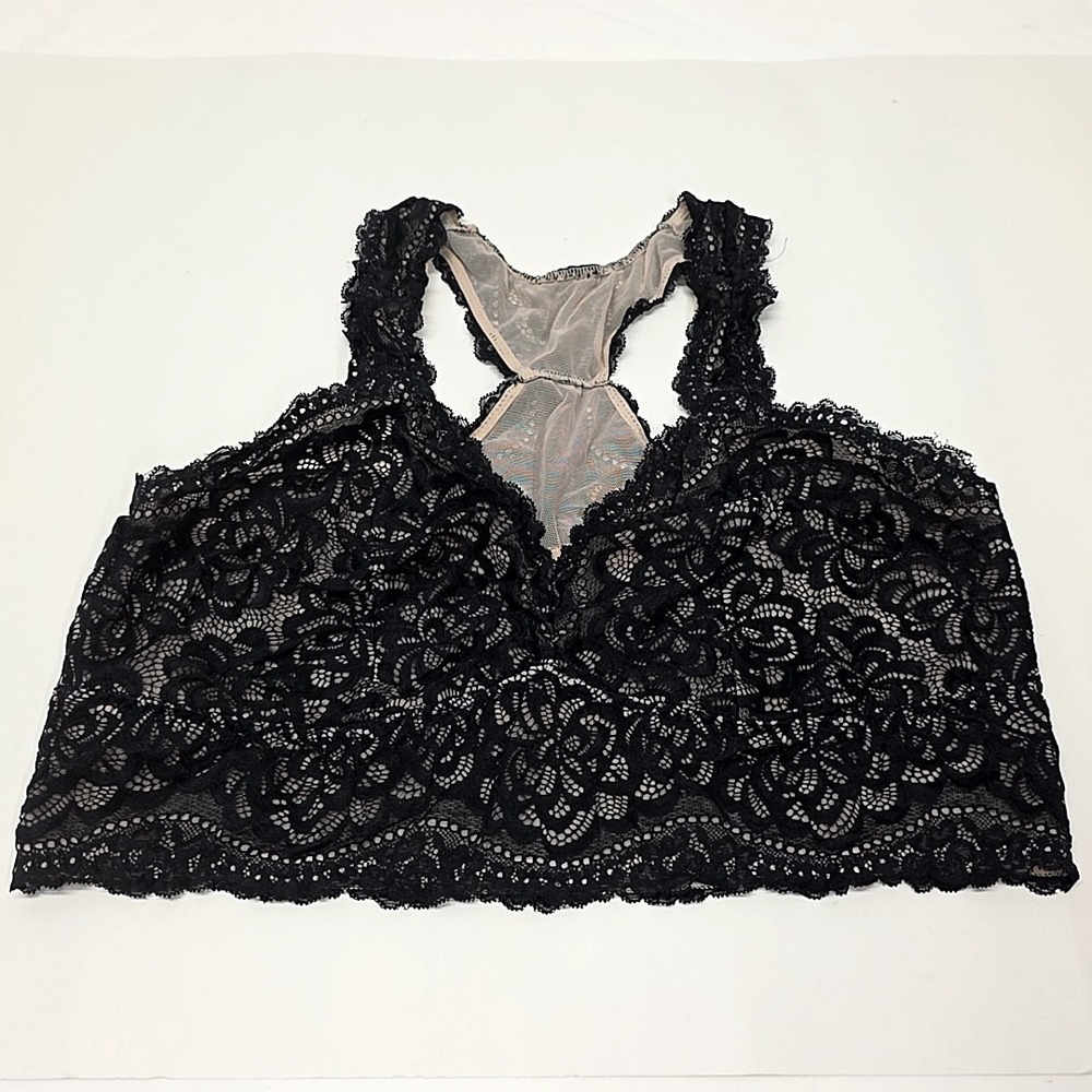 Torrid Black Floral Lace Racerback Bralette sz 2 Longline Wireless